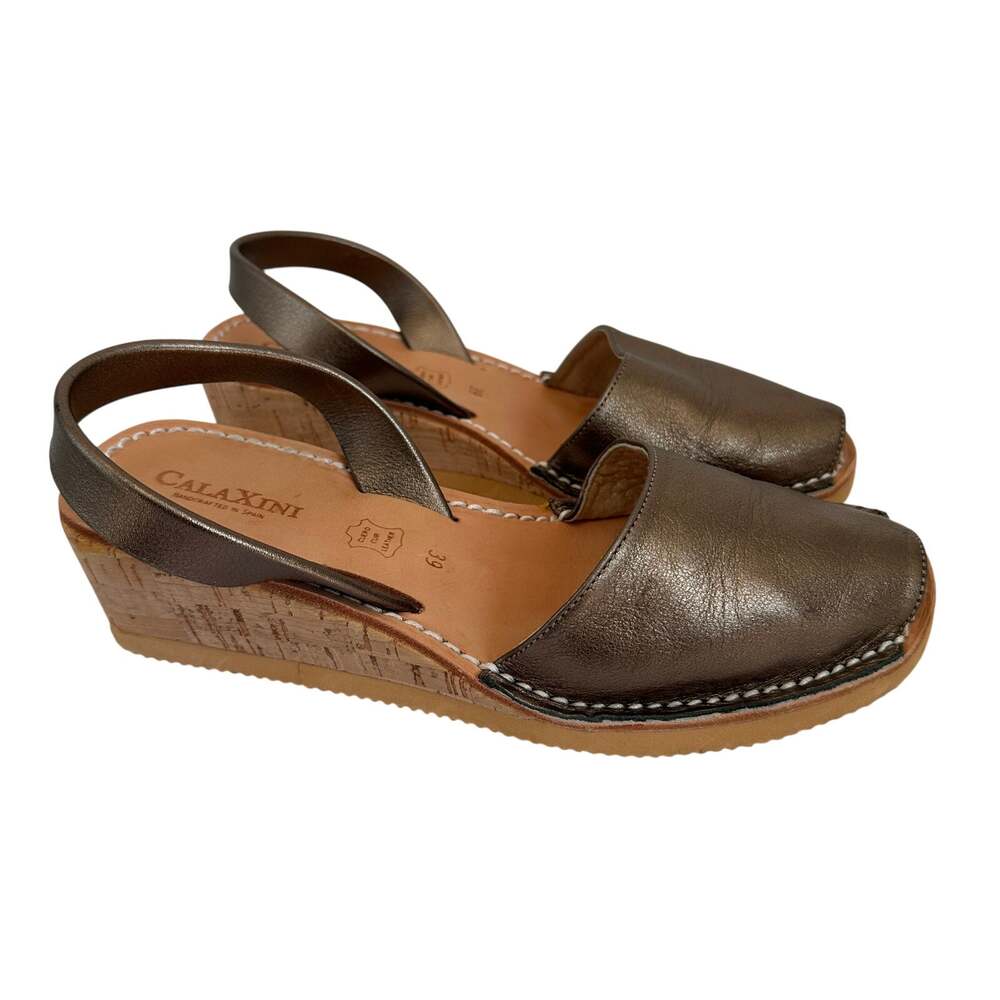 CALAXINI Cork Verano Dark Metallic Cork Wedge Sandals // 39